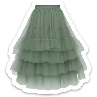 Long Sage Green tiered tulle skirt, isolated sticker