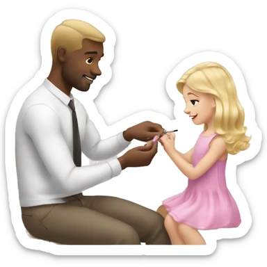 blonde babydaughter gives blonde dad a manicure sticker