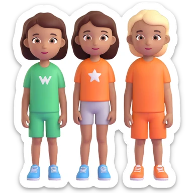 Slightly increase the volume of the upper body of the girl, separate the girl and the boy from each other, and make the skin color the same for both characters. Maintain the cartoonish 3D style. sticker