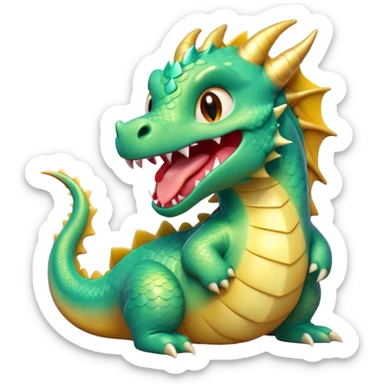 Cinematic Cute Yawning Dragon Portrait Emoji, Head tilted slightly with a dramatic, wide-open yawn, showcasing a soft, lustrous scaled body with gently drooping fins and half-closed, drowsy eyes, Simplified yet irresistibly adorable features, highly detailed, glowing with a soft, cozy mythical glow, high shine, relaxed yet expressive, stylized with a dash of fantastical charm, soft glowing outline, capturing the essence of a sleepy yet affectionate dragon that seems ready to stretch out and rest in its enchanted lair! sticker