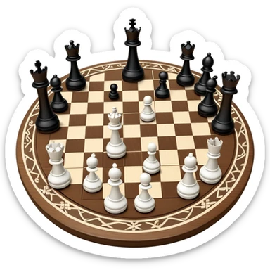 A chessboard with a few strategically placed pieces, including a king, queen, and pawns. The scene highlights the classic black and white squares of the board, emphasizing strategy and thoughtfulness in the game of chess. sticker