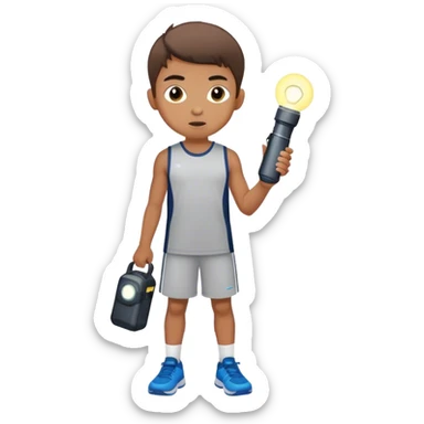 boy in sporty dress with flashlight sticker