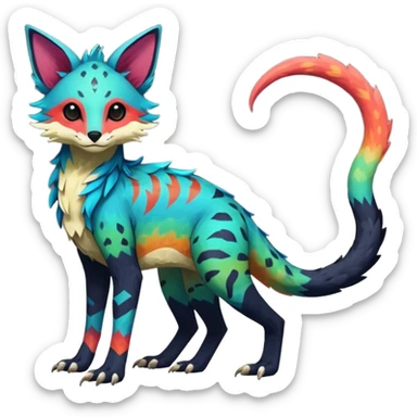 Rare realistic exotic edgy epic pretty beautiful handsome gorgeous aesthetic colorful vibrant Vernid-Trico-species-Fakemon-creature by LiLaiRa, 4 legs, 1 tail, random markings, (full body) sticker