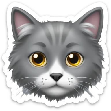 A grey fluffy cat with a white spot sticker