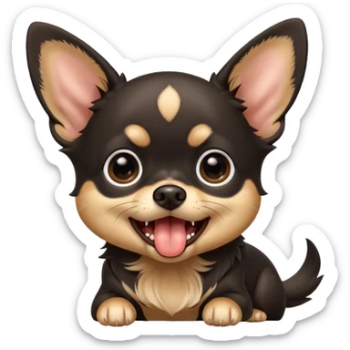 A high-resolution photo-realistic digital illustration of a cute black and tan chihuahua with big eyes yawning. sticker
