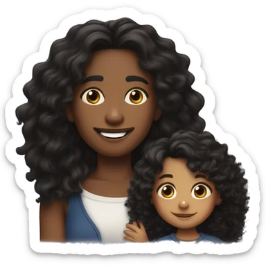 “Draw me with my 4-year-old son. I am a Colombian woman with long, naturally wavy black hair. My son is mixed French, Congolese, and Colombian. His skin is slightly darker than mine. He has curly hair on top and shorter hair on the sides.” sticker
