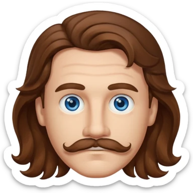 Benson Boone (b.2002) with blue eyes, brown wavy hair and mustache sticker