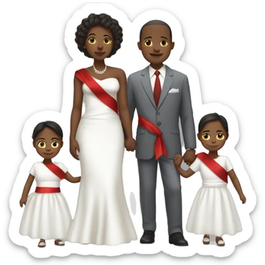 African american woman with white dress and red sash holding hands with 2 sons in suits and 2 daughters in white dresses sticker