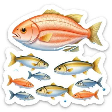 Golden omega-3 capsule beside several fatty fish (salmon, sardines), walnuts, and green leafy vegetables, all floating in blue waters near a glowing brain. Blue waves connect these omega-rich foods to the brain and heart, showing their health benefits. sticker