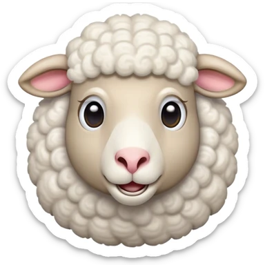Cinematic Comical Sheep Portrait Emoji, Head tilted dramatically with an exaggeratedly amused expression, featuring a strikingly fluffy white fleece with a quirky pattern and wide, expressive eyes filled with playful disbelief, Simplified yet hilariously expressive features, highly detailed, glowing with a slightly sassy glow, high shine, dramatic yet playful, stylized with an air of cheeky mischief, bright and endearing, soft glowing outline, capturing the essence of a spirited and over-the-top sheep, so meme-worthy it feels like it could baa its way into internet fame instantly! sticker