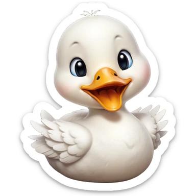Cinematic Cute Yawning White Duck Portrait Emoji, Head tilted slightly with a dramatic, wide-open yawn, showcasing a soft, downy white plumage with gently drooping wings, round eyes barely open in drowsy contentment, Simplified yet irresistibly adorable features, highly detailed, glowing with a soft, cozy glow, high shine, relaxed yet expressive, stylized with a touch of whimsy, bright and endearing, soft glowing outline, capturing the essence of a sleepy yet affectionate duck, so drowsy it feels like it could float out of the screen and curl up for a nap! sticker
