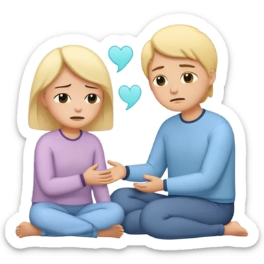 simplified human character crying gently while sitting with a psychologist, therapist showing empathy and support, emotional but safe mood, mental health therapy session, flat custom emoji sticker, soft pastel colors, rounded shapes, minimal details, thick outline, white background, no text sticker