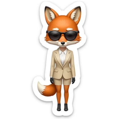serious anthropomorphised female fox in stylish outfit with sunglasses, looking sad, facing away, full-body view sticker