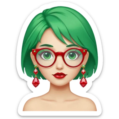 gem lover woman with gem accessories excessive amount gem glassess very big gem earrings green hair and red diamonds sticker