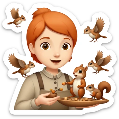 person feeding birds or squirrels, cheerful and caring sticker