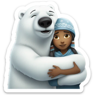 Polar bear hugging Indian girl  sticker