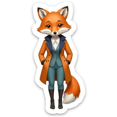 extremely sad anthropomorphised female fox in stylish outfit, no sunglasses, very sad and crying, looking to the left, full-body view sticker