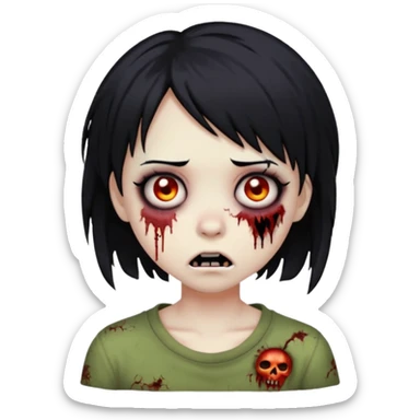 girl, zombie, black hair, short, emo, shaggy, dark, spooky, creepy, expression emoji sticker