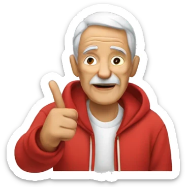 Old man in red hoodie doing the peace sign sticker