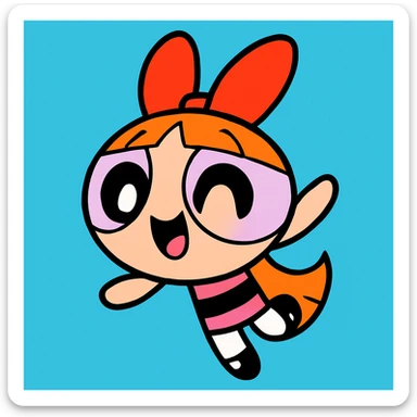 Powerpuff Girls character with a happy emotion, cartoon style, vibrant colors sticker