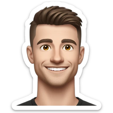 Mason mount 30 year old American Silicon Valley UX designer smiling with stubble in a black tshirt with broad shoulders profile photo hair fade undercut sticker