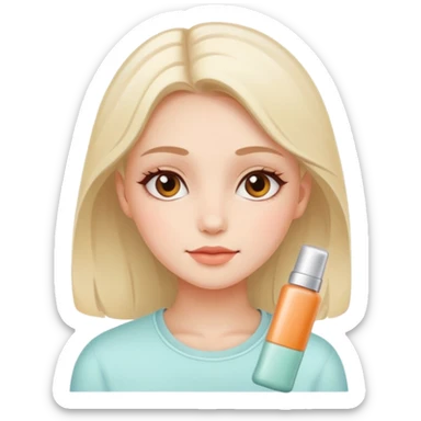 An aesthetic girl with a clean face and delicate shades advertises a sticker pack cosmetics with emotions of tranquility sticker