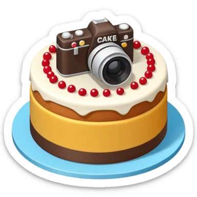 cake with elevated 3/4 top-down isometric camera angle (≈30–35°),
camera positioned above and angled downward, sticker