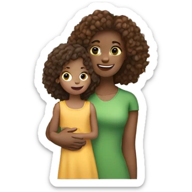 white woman with straight Brunette hair holding a girl toddler with curly hair sticker