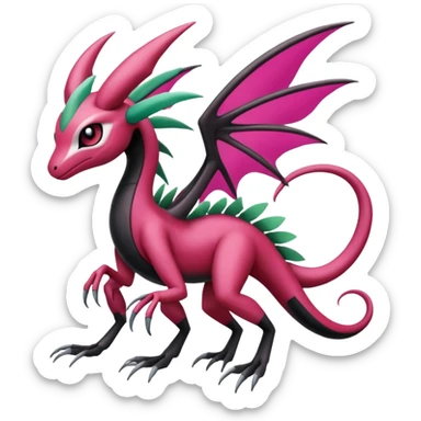 Magenta, black and white Meloetta-Flygon-Gorebyss-Salandit-Silvally-Pokémon-Fakémon-creature-fusion-hybrid sticker
