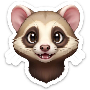 Cinematic Comical sable ferret Portrait Emoji, Head tilted dramatically with an exaggeratedly shocked expression, featuring a slender, wiggly body and a distinct sable ferret head with a pointed snout and small ears, with wide, hilariously expressive eyes full of humorous disbelief, Simplified yet hilariously expressive features, highly detailed, glowing with a slightly sassy natural glow, high shine, dramatic yet playful, stylized with an air of quirky charm, soft glowing outline, capturing the essence of a meme-worthy sable ferret that looks ready to scamper into viral fame! sticker