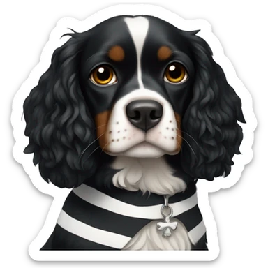 Small completely black king spaniel with black fur on his whole face and white stripe on chest sticker