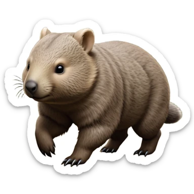 cinematic-stout wombat-realistic-full-body-waddling-emoji,-stout-muscular-frame-covered-in-coarse-brown-fur,-short-powerful-legs-trotting-determinedly-through-bushland,-round-dark-eyes-filled-with-calm-confidence,-tiny-rounded-ears-twitching-slightly,-strong-digging-claws-visible-on-sturdy-paws,-simplified-yet-realistic-focused-features,-highly-detailed,-glowing-with-a-subtle-earthy-glow sticker