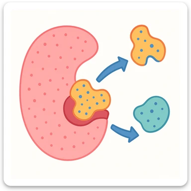 Ultra-detailed scientific illustration  (like in a school book) of enzyme digestion. Macro molecular view, clean white background, no text, no human figures or cartoon characters. Purely biological focus and really detailed sticker