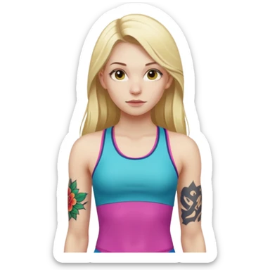 girl with long blonde hair and tattoos and an athletic ginger girl colorful clothes sticker