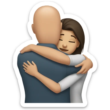 Comforting hug from brunette female to shorter bald male sticker