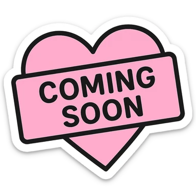 Change the stamp shape to a heart instead of a circle, keep baby pink color, bold and modern style, slightly tilted, clear 'coming soon' text, no background sticker