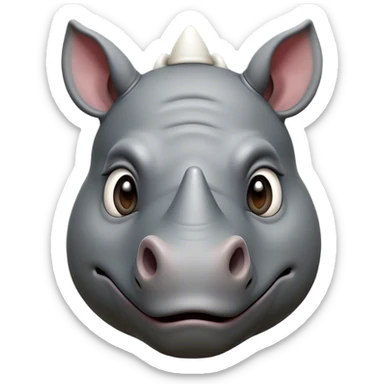 Cinematic Comical Rhinoceros Portrait Emoji, Head tilted dramatically with an exaggeratedly amused expression, featuring a striking, glossy slate-gray hide with a boldly textured white horn, wide, expressive eyes filled with playful disbelief, Simplified yet hilariously expressive features, highly detailed, glowing with a slightly sassy glow, high shine, dramatic yet playful, stylized with an air of cheeky wild mischief, bright and endearing, soft glowing outline, capturing the essence of a spirited and over-the-top rhinoceros, so meme-worthy it feels like it could charge its way into internet fame instantly! sticker