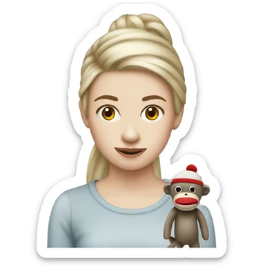 a pale girl with a sock monkey sticker