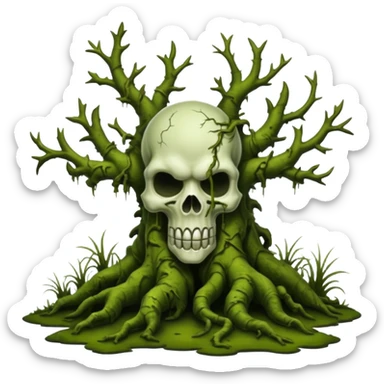 Creepy moss covered swamp trees. In the style of your bleeding skull art sticker