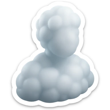 person made entirely of white fluffy convex clouds, shoulder up, front view, matte glass style sticker