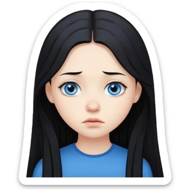 Pale girl with long black hair sad and blue eyes sticker