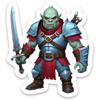 
Fantasy Christmas orc legion soldier icon, iron tundra army theme, heavy winter armor, disciplined brutal look, icy blue steel armor with deep crimson accents, frozen metal texture, cold winter atmosphere, male variant sticker