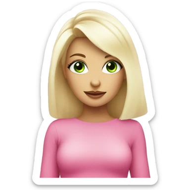 cute platinum blonde with green eyes wearing pink surrounded by pink shopping bags sticker