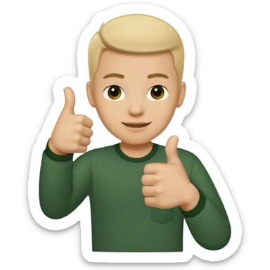 a hand in a dark green shirt shows a like  sticker