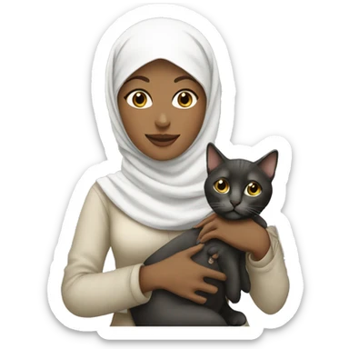 white pretty woman with hijab holding a cat sticker