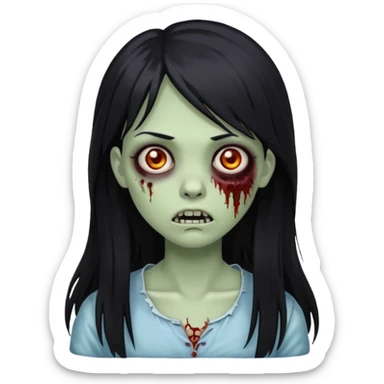 zombie girl with black long hair and side bangs sticker