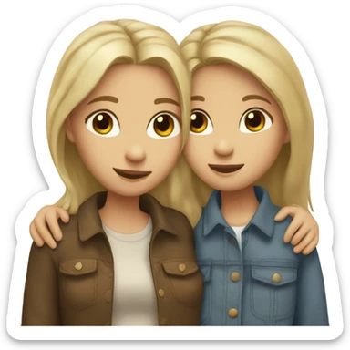 A lesbian couple hugging intimately one girl is white with brown eyes and dirty blonde hair the other is more masculine presenting but still feminine  sticker
