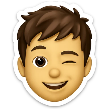 emoji face of a young person with short tousled brown hair, light skin, winking expression sticker