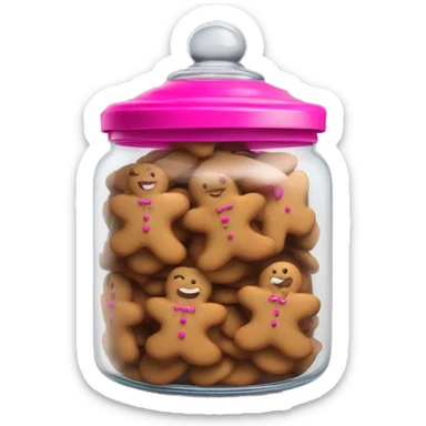 Realistic glass cookie jar with hot pink lid full of gingerbread cookies isolated.  sticker