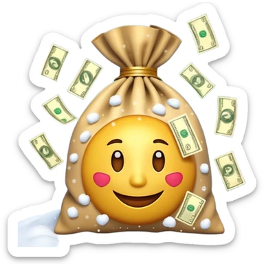 3D emoji style, money bag with dollar bills, New Year theme, snow particles, festive lighting, rich vibe, high detail, transparent background

 sticker